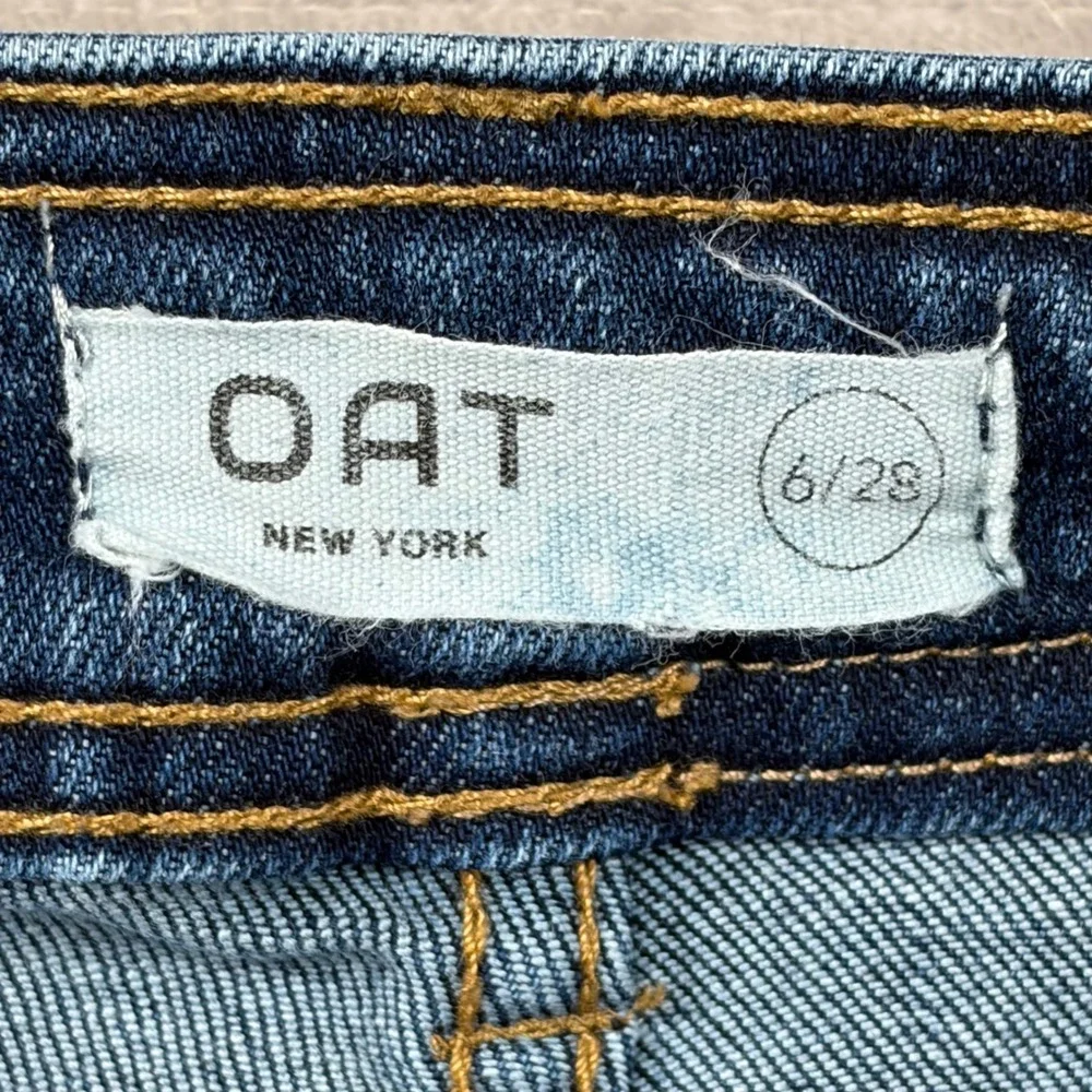 OAT New York High Rise Wide Leg Raw Hem Blue Denim Jeans Womens Size 6/28